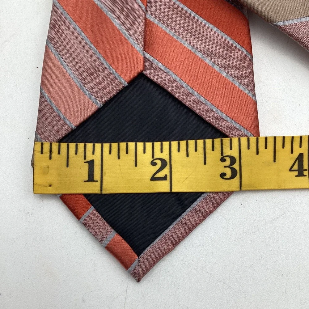 Van Heusen Mens Silk Necktie Rust Orange Taupe Grey Striped‎ Formal Business Tie